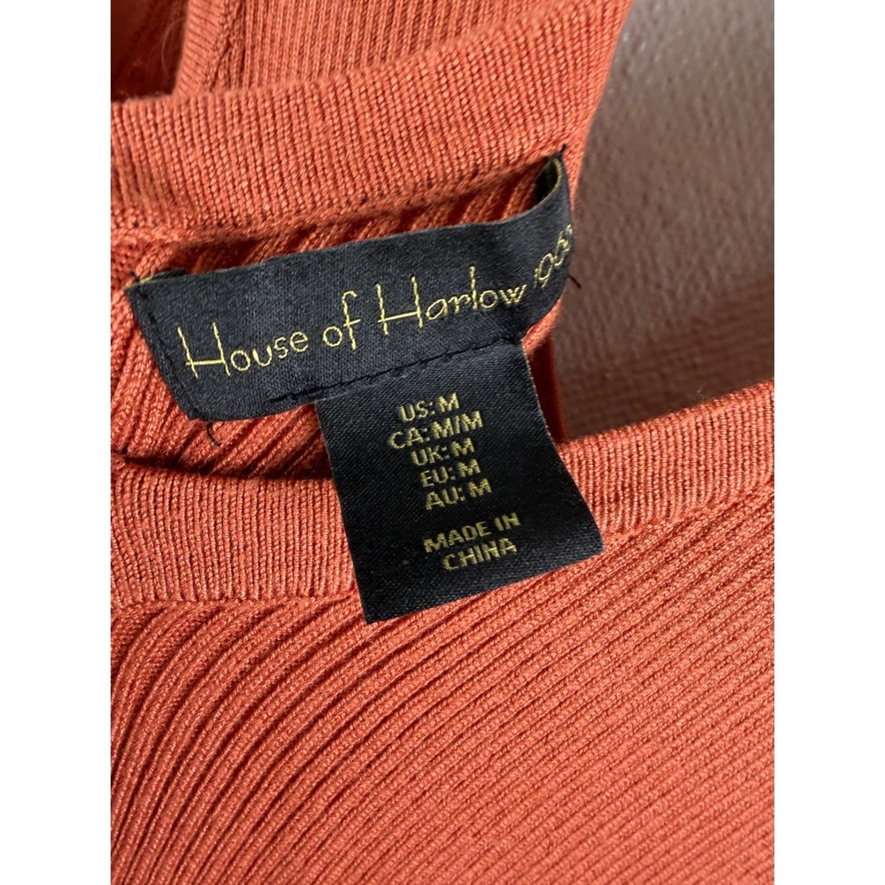 House of Harlow 1960 Rust Orange Ribbed V-Neck Midi Sweater Dress Size M - Picture 5 of 6